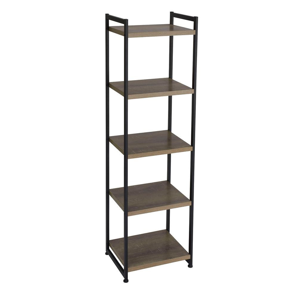 Household Essentials 59.1 in. Gray/Black Metal 5-shelf Etagere Bookcase with Open Back | The Home Depot