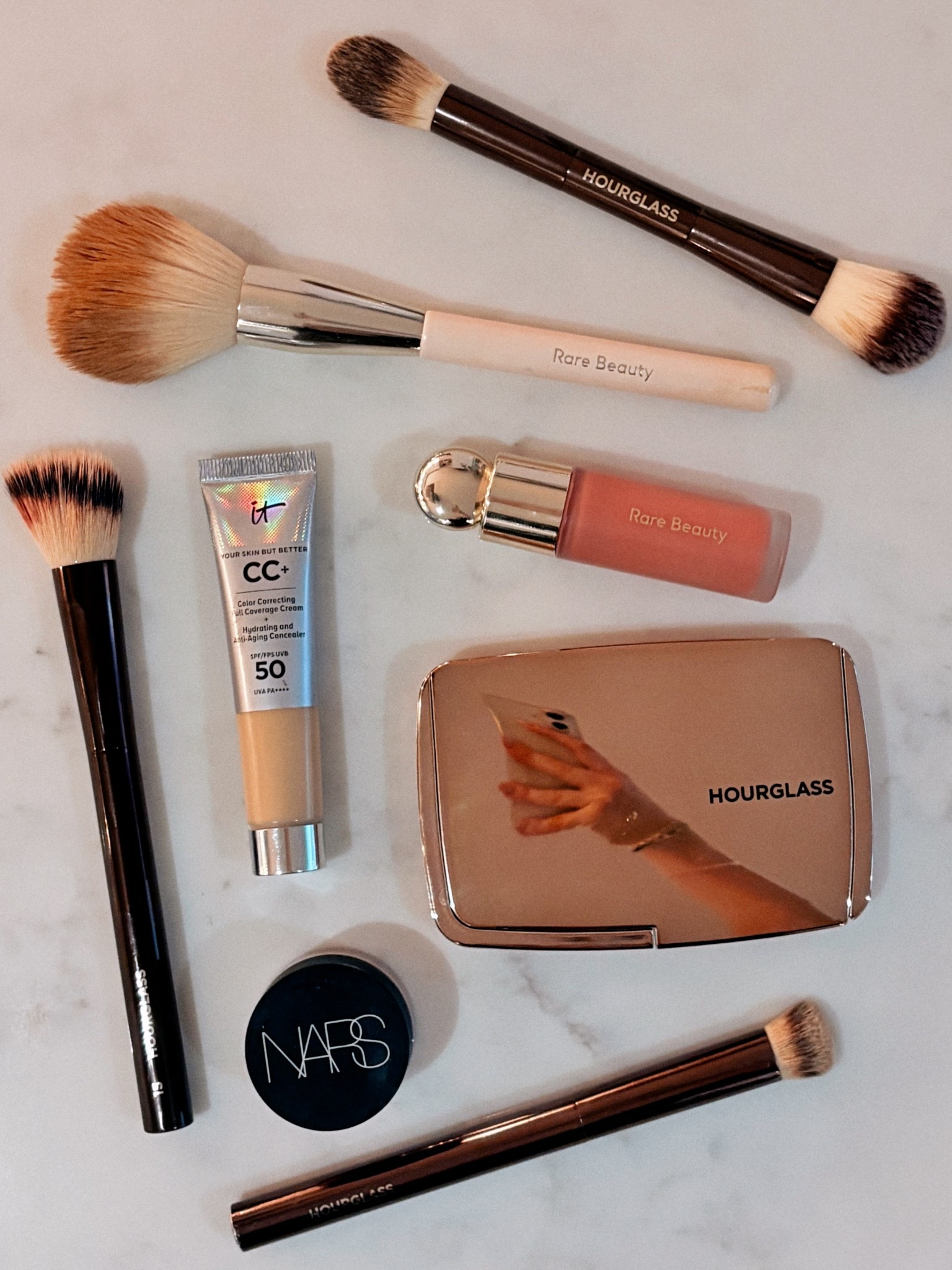 Recommendations for the BEST quick and easy products for a natural, everyday base: 

The excellent CC+ Cream from IT Cosmetics (a glowy foundation, concealer and SPF in one).

My FAVE EVER concealer is the Soft Matte Complete Concealer from NARS (I’ve bought dozens over the years - I use the Vanilla shade, it’s so buildable and such a good multitasker for dark circles and blemishes alike). 

Next, the Airbrush Pressed Powder from Hourglass Cosmetics (I wear the Translucent Light shade, and it locks in the coverage with a smooth finish).

I add a tiny amount of the dewy, long-lasting Soft Pinch Liquid Blush from Rare Beauty (in the cool pink Hope shade) and blend it with a brush, et voila! 

A natural look with buildable coverage when needed, in 2 minutes. 🩷
 


#LTKgiftguide #LTKuk #LTKbeauty