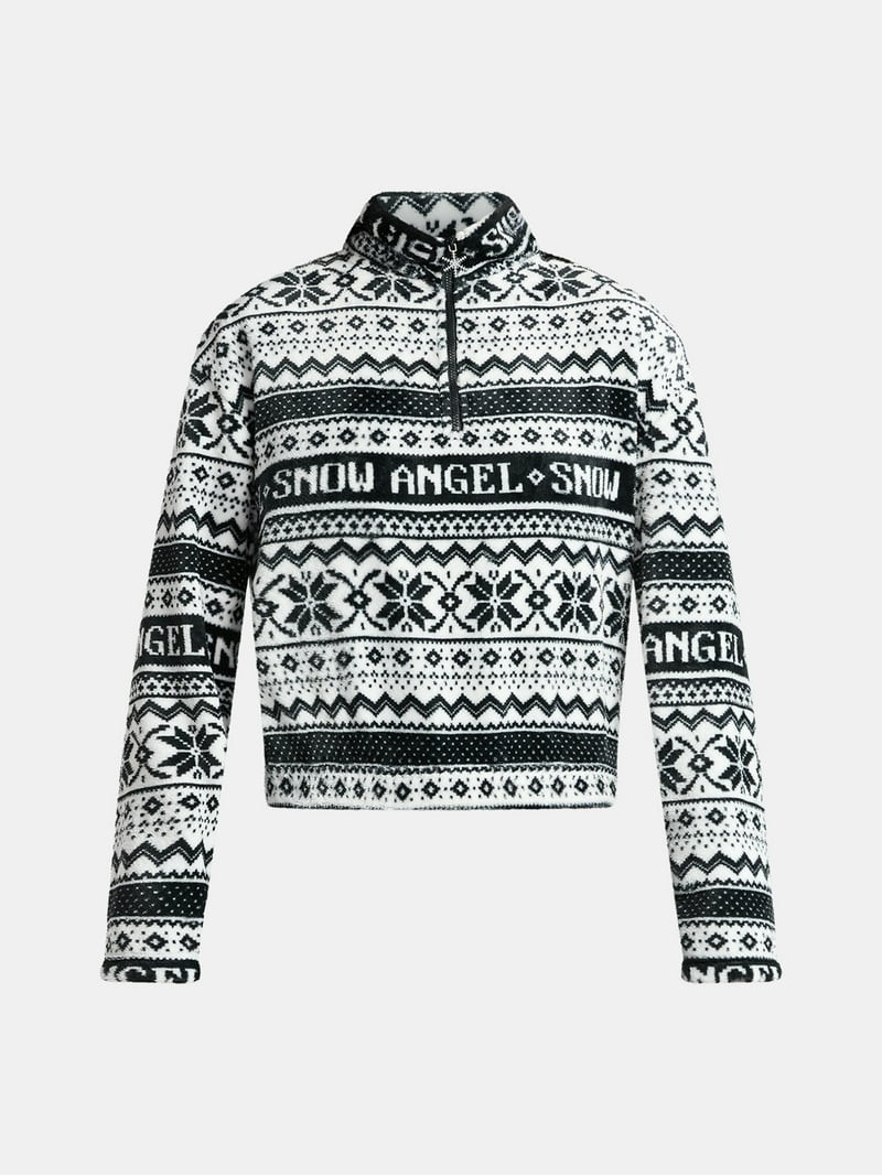 No Boundaries 1/4 Zip Mock Neck Plush Top with Long Sleeves, Women's | Walmart (US)