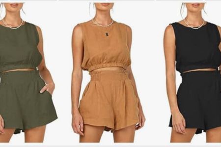 Summer casual matching set 
Women’s Summer 2 Piece Outfits Shorts Sets Sleeveless Round Neck Crop Top Tank and High Waisted Shorts with Pockets

#LTKFindsUnder50