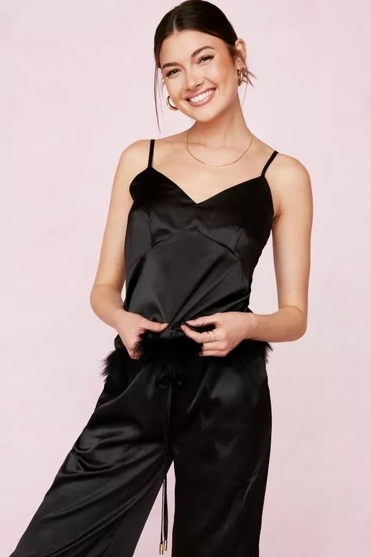 Satin Feather Pyjama Cami Top and Trousers Set | Nasty Gal (US)