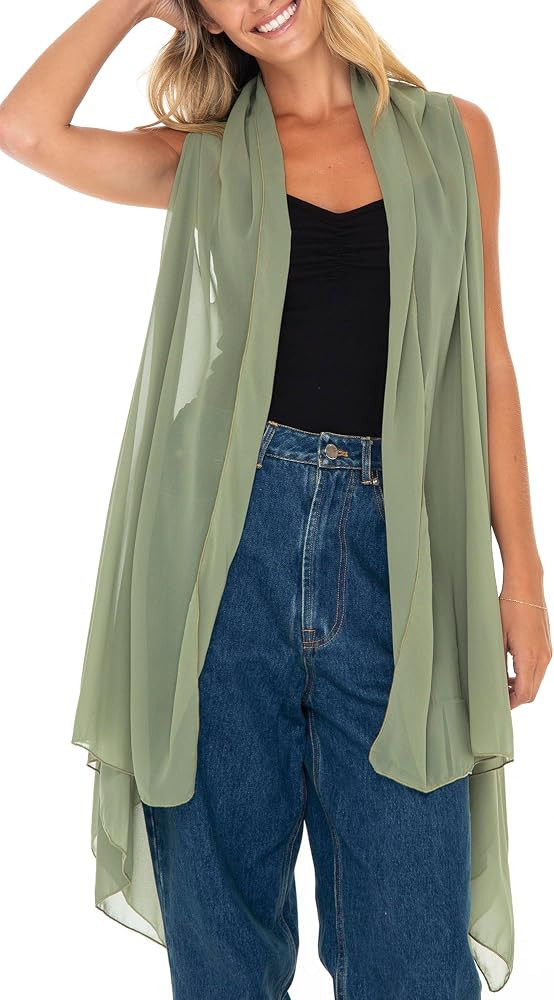 Back From Bali Womens Sleeveless Kimono Duster Sheer Chiffon Boho Cardigan Vest | Amazon (US)