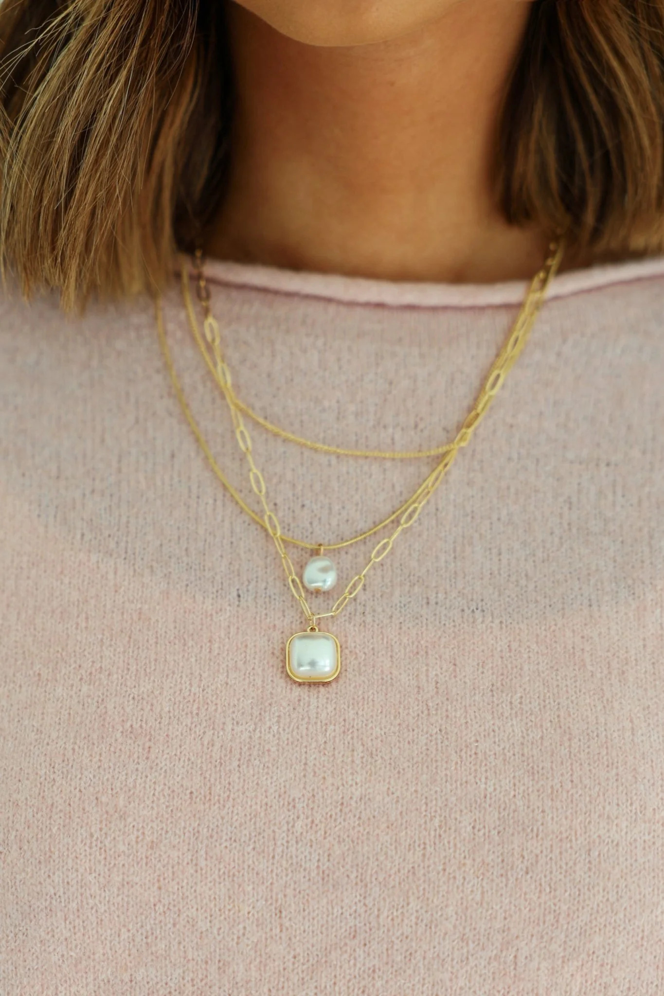 Gold Triple Layer Pearl Pendant Necklace | Magnolia Boutique