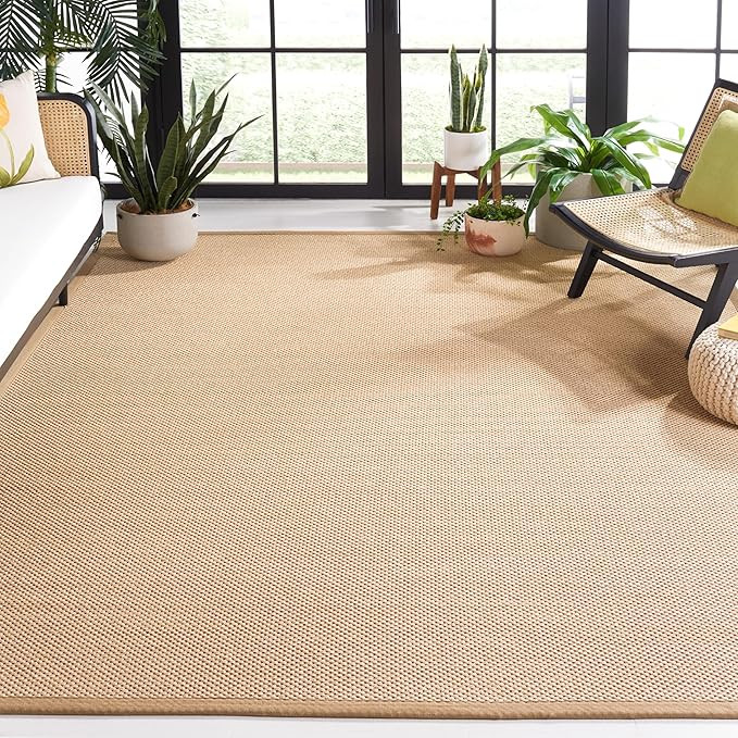SAFAVIEH Natural Fiber Collection Area Rug - 8' x 10', Maize & Linen, Border Sisal Design, Easy C... | Amazon (US)
