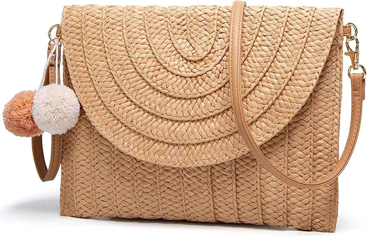 Raffia Woven Wicker Clutch Bag Straw Purse For Girls Summer Beach Crossbody Handbags | Amazon (US)
