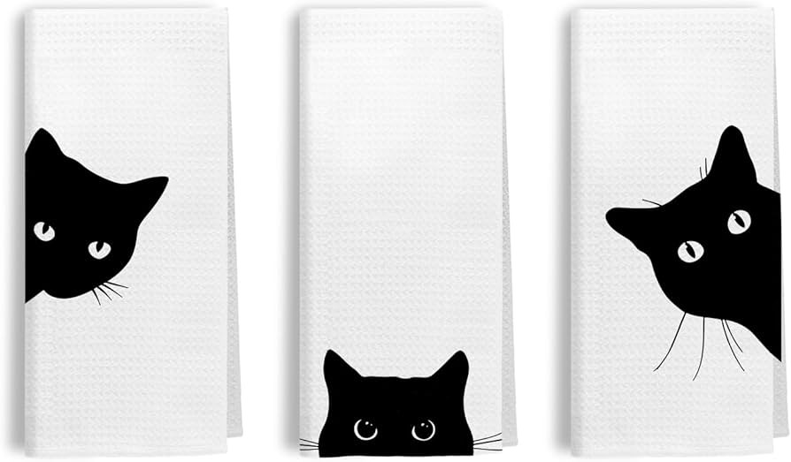 Funny Moody Black Cat Kitchen Towels Set of 3, Black Cat Gifts for Women Men, Pet Lover Owner Gif... | Amazon (US)