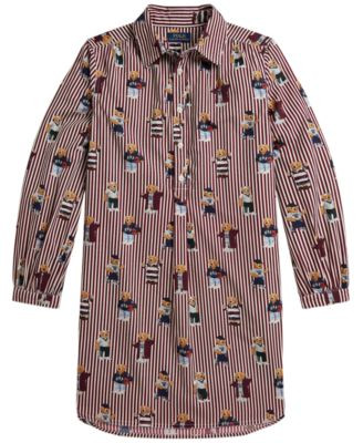 Polo Ralph Lauren Girls' 7-16 Polo Bear Cotton Poplin Shirt Dress - Bear Stripe | Macy's