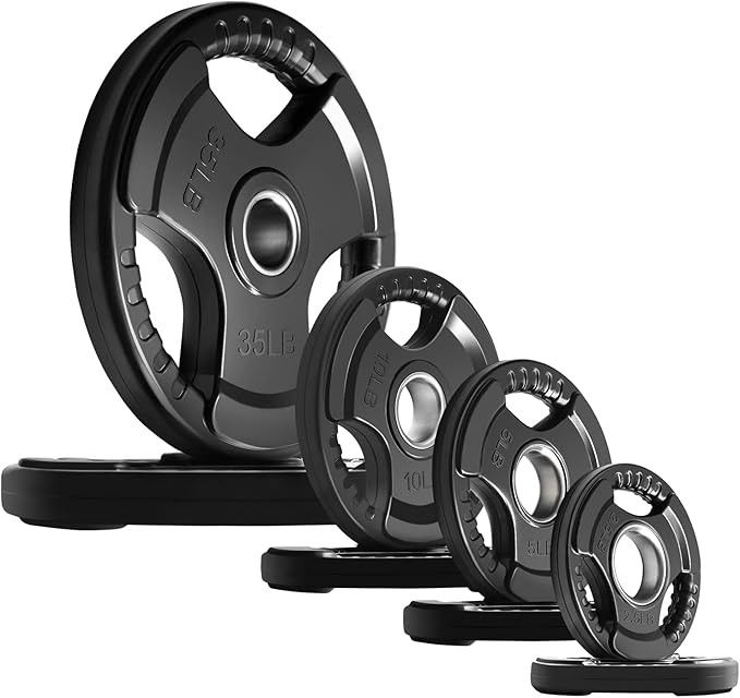 RitFit Weight Plates for Barbell, 2-Inch Olympic Rubber Grip Plates for Weightlifting and Strengt... | Amazon (US)