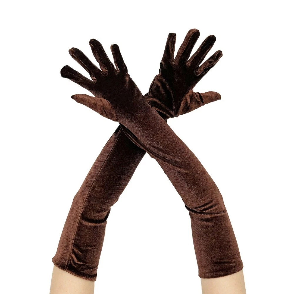 Plush Golden Velvet Gloves Elastic Long Gloves Retro Etiquette Mittens  Girl | eBay UK