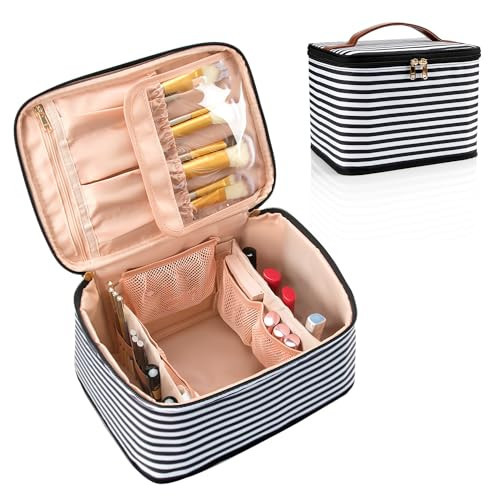 OCHEAL Travel Makeup Bag, Cosmetic Bags for Women Makeup Case Organizer Large Capacity Travel Toiletry Bag Storage Bags with Divider and Handle for Cosmetics Toiletries Brushes Tools- Black | Amazon (US)