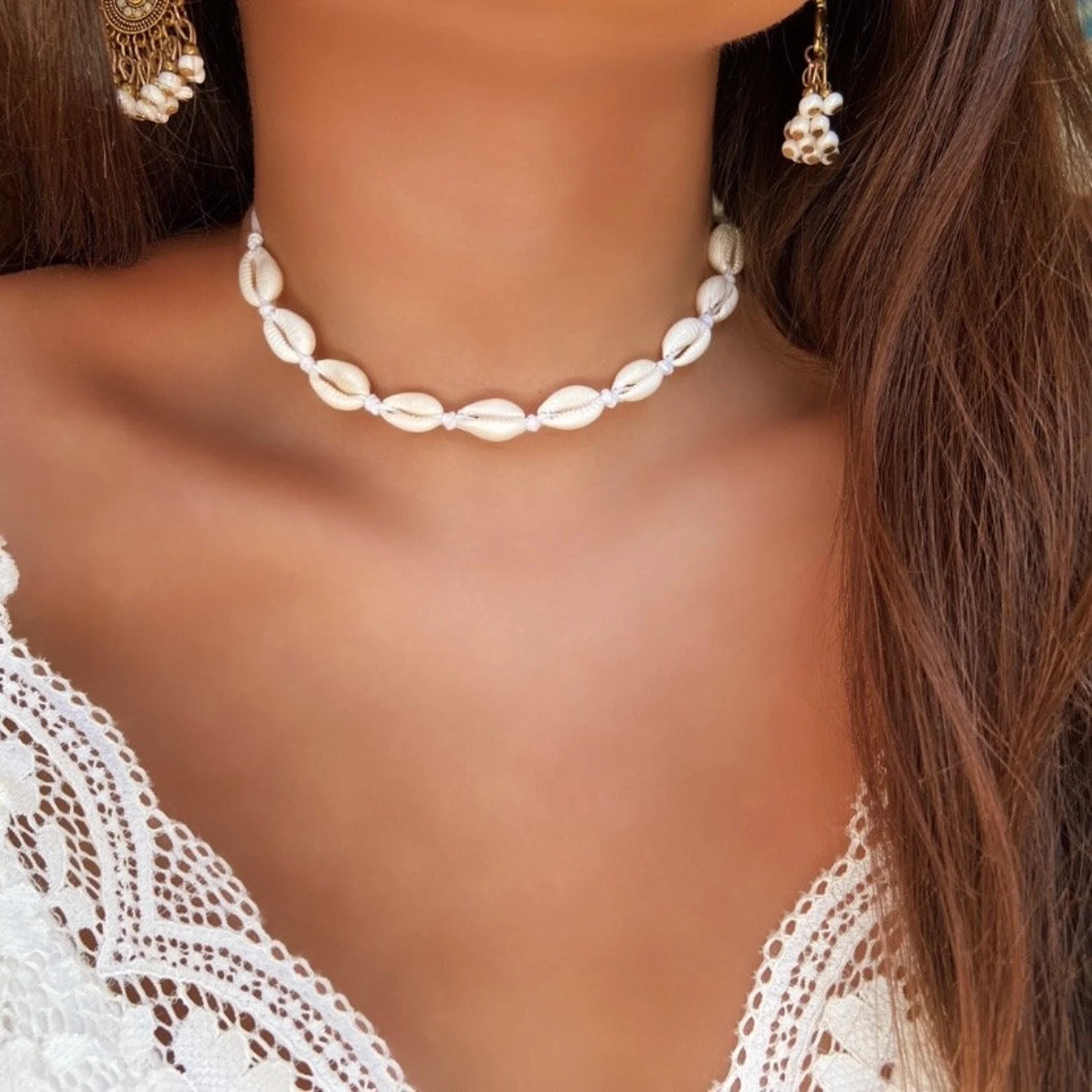 Natural White Cowrie Shell Necklace Adjustable Beachy/ Bohemian/ Holiday/ Festival/ Mermaid/ Summ... | Etsy (UK)