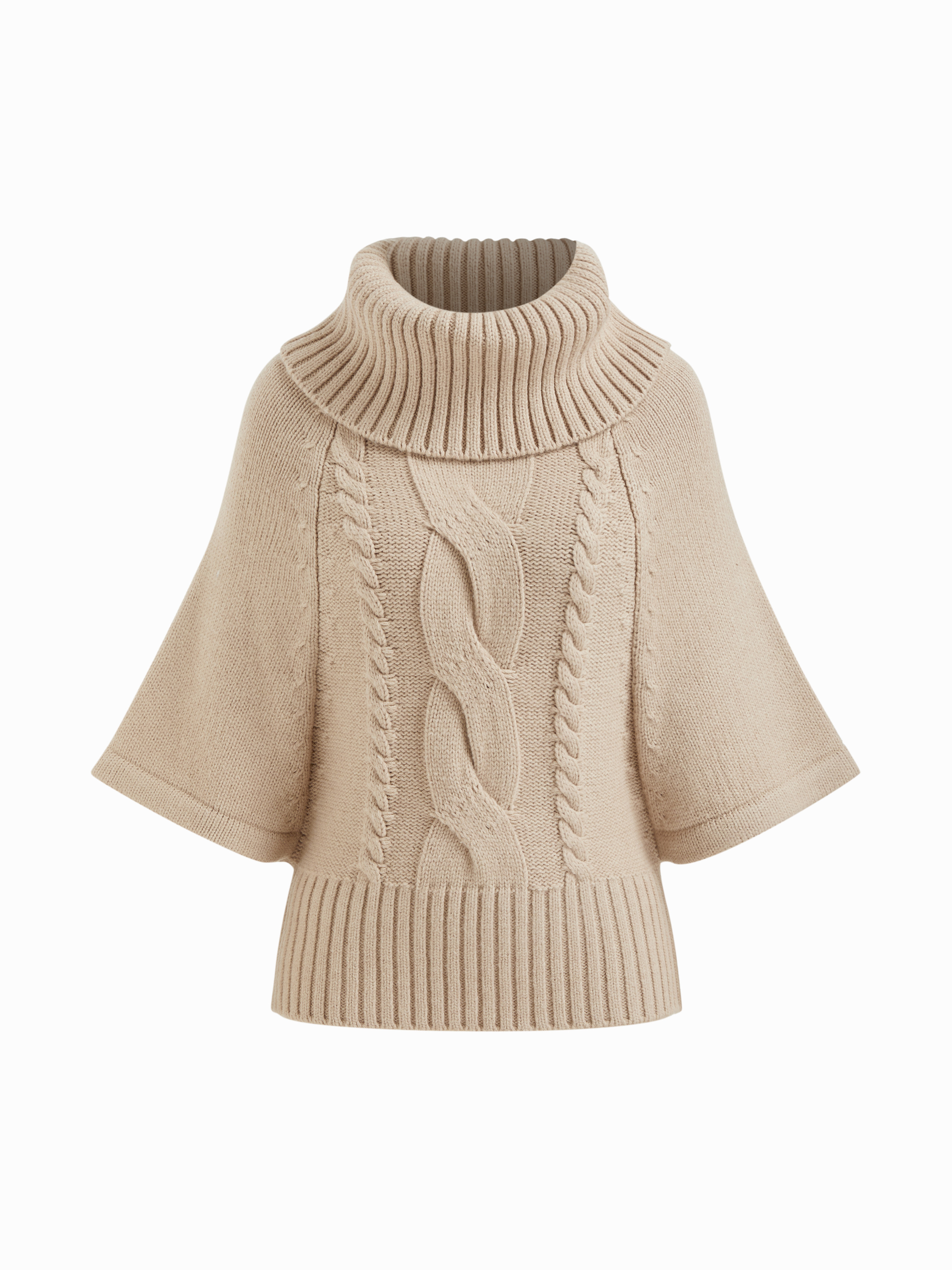 Knit Fabric Cable Knit Wool-blend Turtleneck Mid-length Sleeve Oversized Top For Daily Casual | Cider