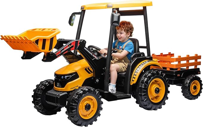 Albott 24V Ride on Tractor for Kids with Trailer & Front Loader, 3-in-1 Electric Construction Veh... | Amazon (US)