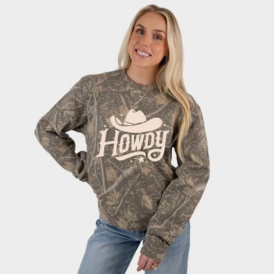Simply Sage Market Howdy Western Hat - Women's Camo Sweatshirt - Camo - Medium | Target