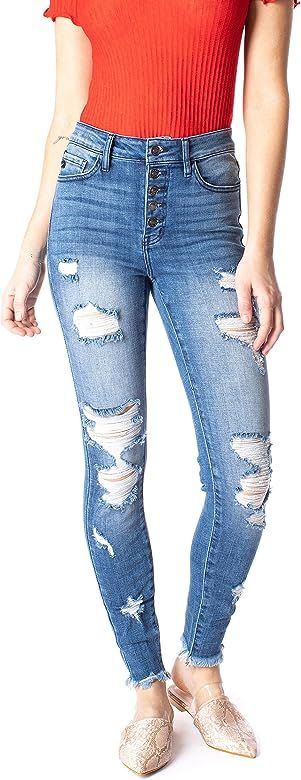Women's High Rise Button Fly Distressed Super Skinny Jeans | Amazon (US)