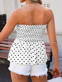 Tankaneo Womens Strapless Polka Dot Tube Tops Summer Cute Backless Peplum Ruffle Hem Bandeau Top ... | Amazon (US)