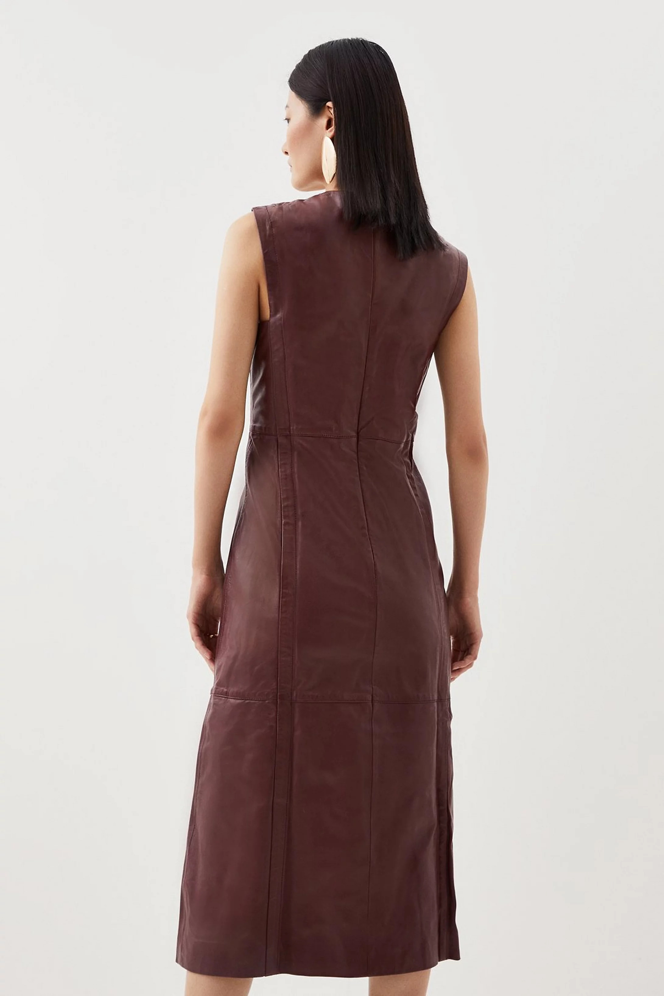 Leather Sleeveless Midi Dress | Karen Millen UK + IE + DE + NL