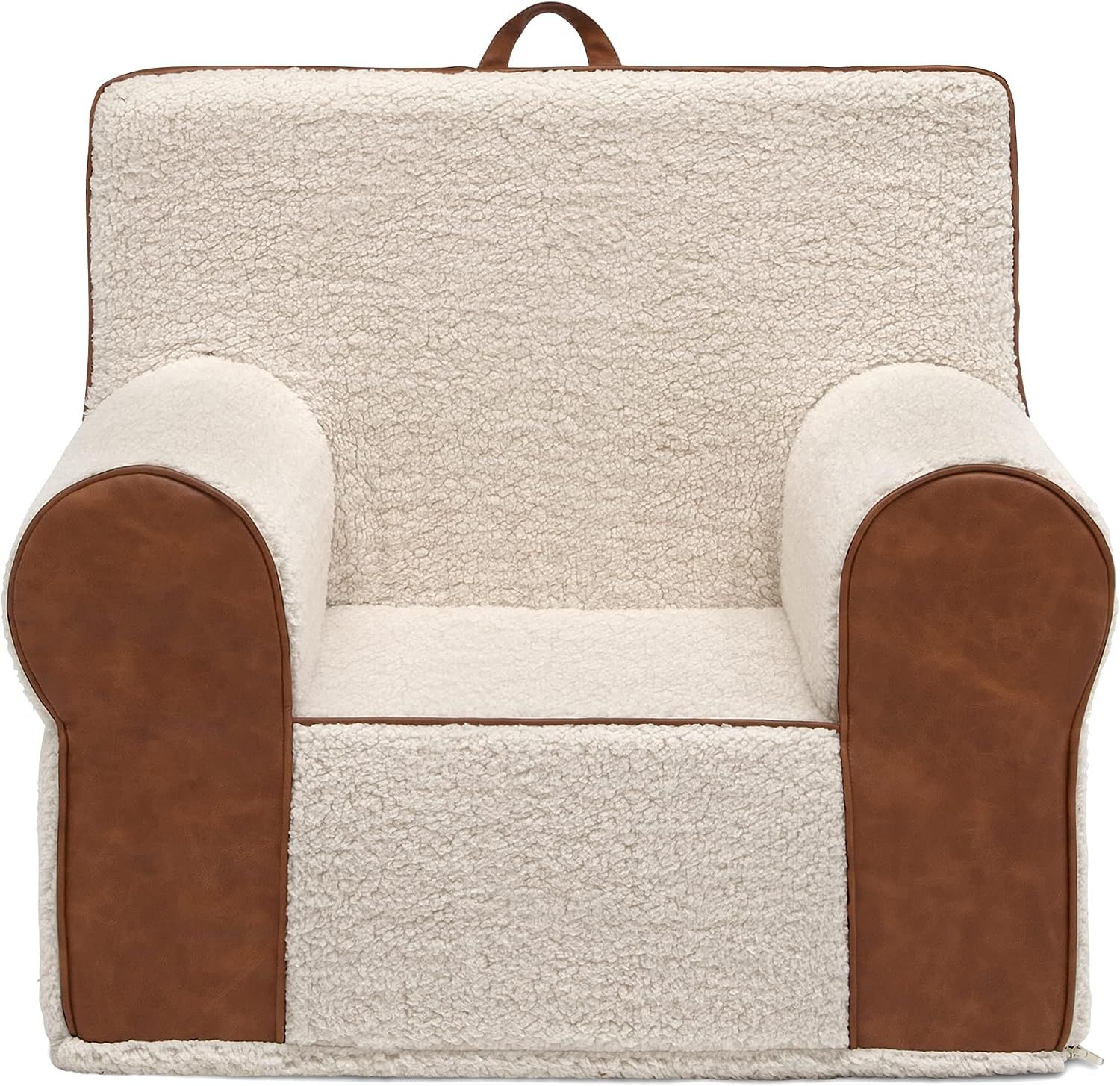 Delta Children Deluxe Cozee Sherpa Chair for Kids, Cream Sherpa/Faux Leather | Amazon (US)