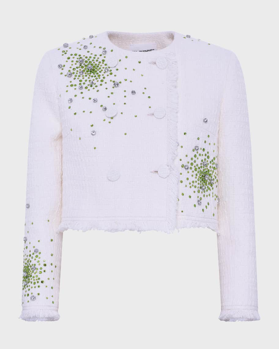 Embroidered Boucle Cropped Jacket | Neiman Marcus