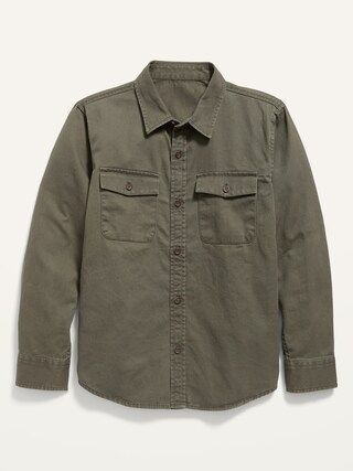 Long-Sleeve Twill Button-Down Utility Pocket Shirt for Boys | Old Navy (US)