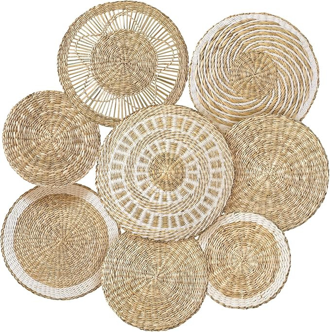Xuhal 8 Pcs Boho Wall Basket Decor Decorative Bulrush Woven Basket Wall Decor Rustic Farmhouse Ha... | Amazon (US)