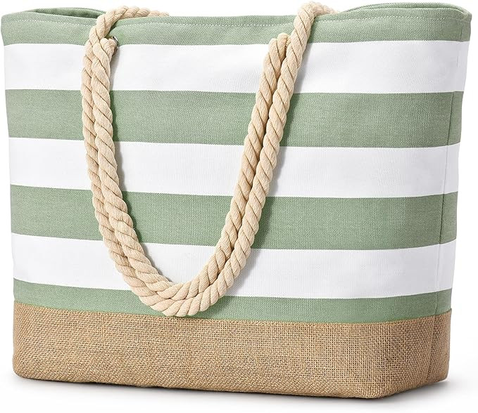 Becokan Beach Bags for Women Large Canvas Beach Tote Bag Beach Bags Waterproof Sandproof Swim Poo... | Amazon (US)