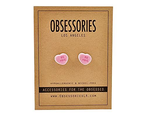 Handmade Be Mine Pink Candy Heart Stud Earrings | Amazon (US)