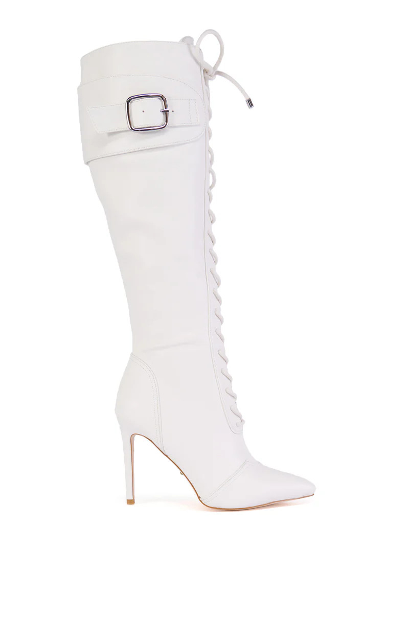 AZALEA WANG CHELSEA WHITE LACE UP STILETTO BOOT | AKIRA