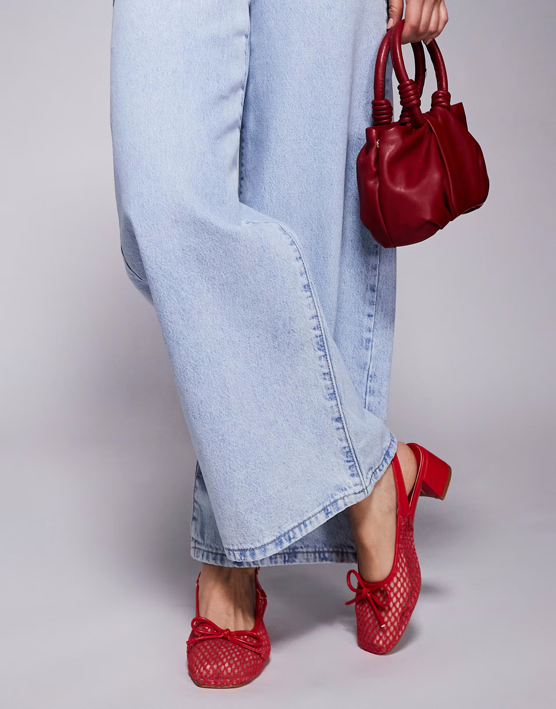 Public Desire Wide Fit Lover heeled ballet shoes with bow detail in mesh red | ASOS | ASOS (Global)