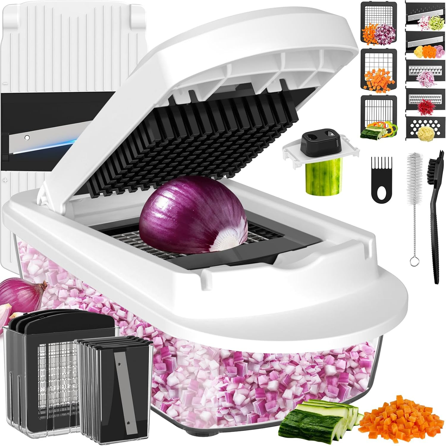 8 Blade All-in-1 Vegetable Chopper Mandoline Slicer with Container, Food Chopper, Onion Chopper, ... | Amazon (US)