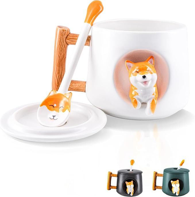 YLOKO Ceramic Cute Coffee Mugs, 14oz Shiba Inu Tea Mug Office Cup Cute 3D Dogs Design Milk Cup wi... | Amazon (CA)