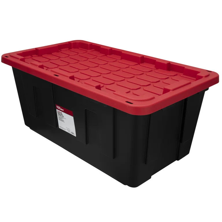 Hyper Tough 40 Gallon Snap Lid Plastic Storage Bin, Black/Red | Walmart (US)