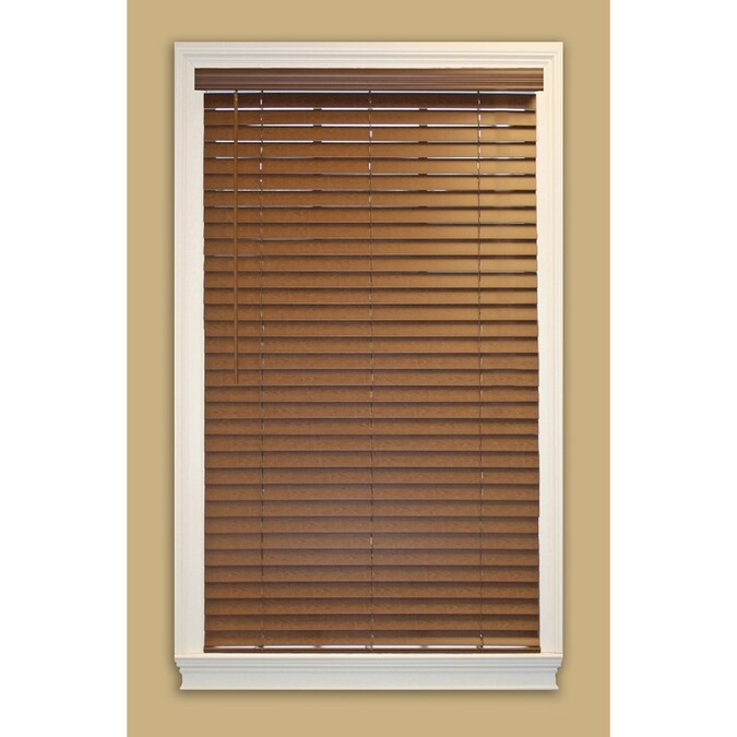 allen + roth 2-in Slat Width 70.75-in x 48-in Cordless Bark Faux Wood Room Darkening Horizontal ... | Lowe's