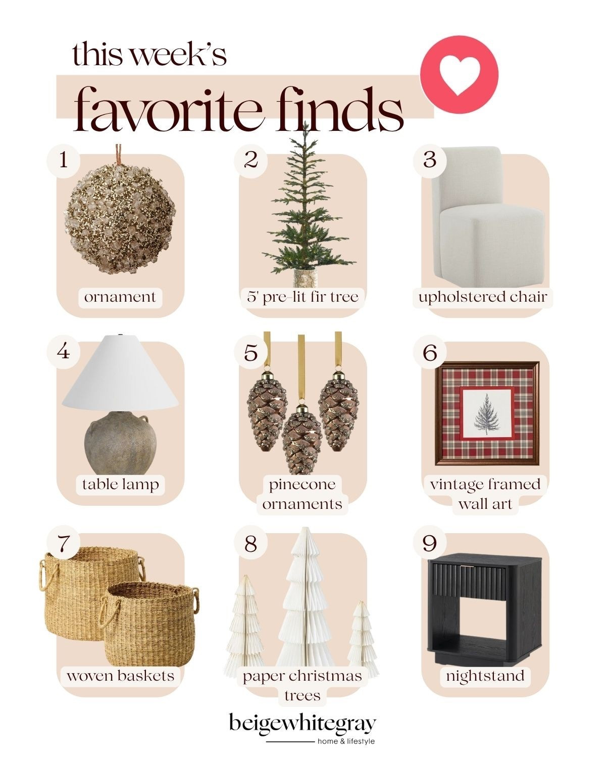 This week's favorite finds blend cozy textures and timeless details for the season. From pre-lit fir trees and woven baskets to pinecone ornaments and soft neutral accents, each piece adds warmth and style to your home. 🎄✨🌟Holiday home decor, neutral Christmas decor, beige white gray style, cozy home finds, Amazon holiday finds, classic Christmas styling, festive home accents, pinecone ornaments, pre lit trees, holiday decorating ideas, festive home accents, classic Christmas, bestsellers 

#LTKHome #LTKHoliday #LTKSeasonal
