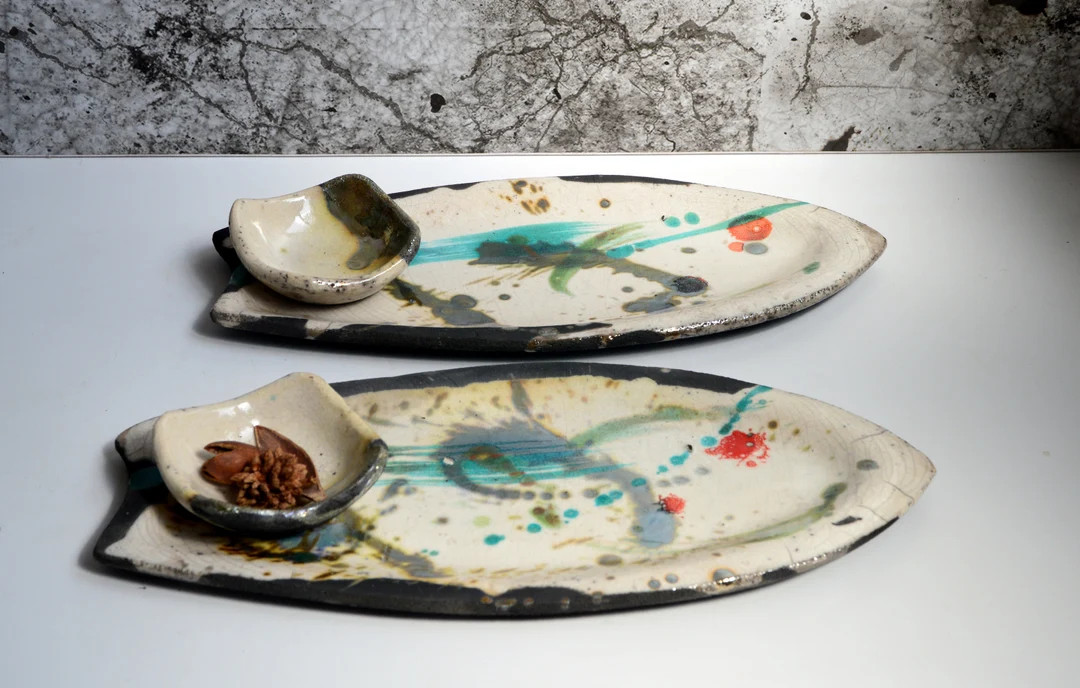 Japanese Raku Ceramic / Sushi Set for Two / Art / Unique - Etsy | Etsy (US)