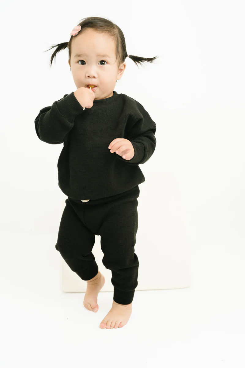 Onyx Waffle Crewneck Set | Little One Shop Co