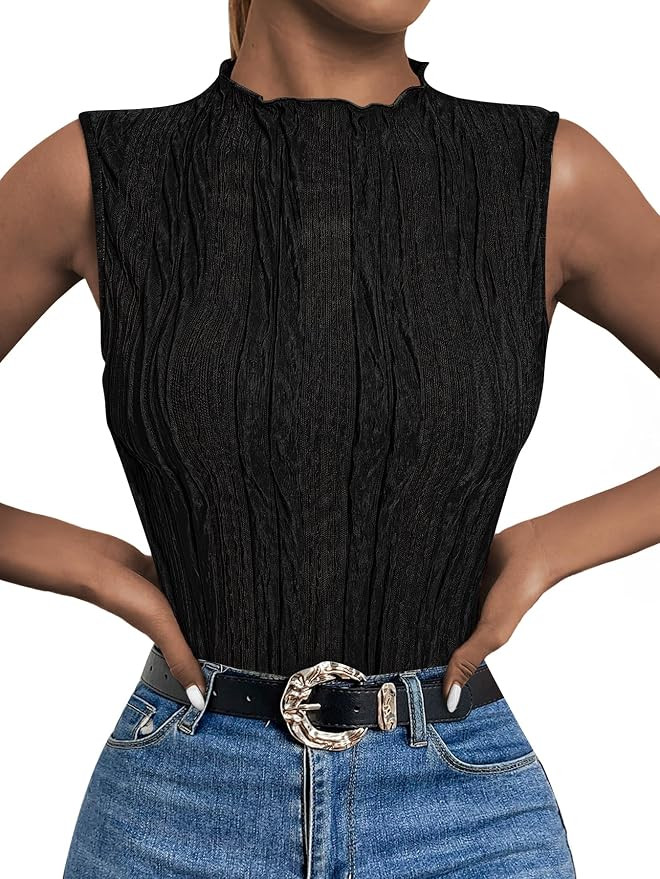 LILLUSORY Women's Mock Neck Business Casual Tank Tops Sleeveless Ruched Work Blouse Fitted 2025 T... | Amazon (US)