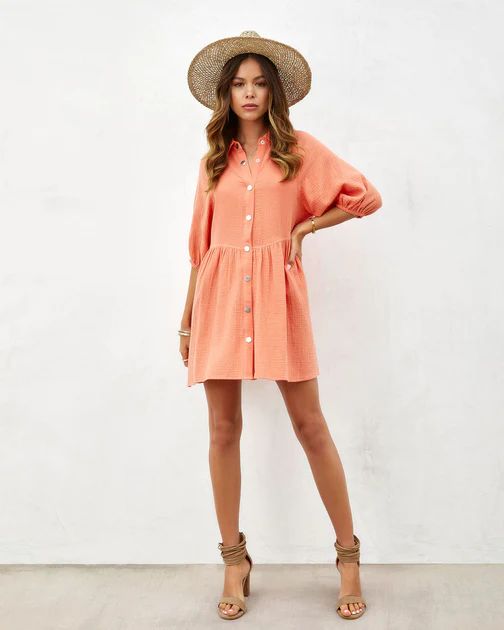 Irina Cotton Puff Sleeve Mini Dress - Orange | VICI Collection