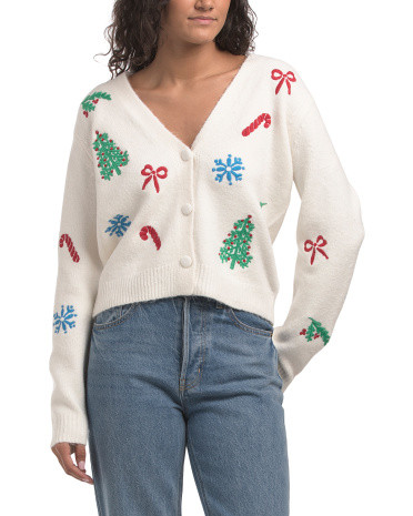 Retro Cute Christmas Icons Cardigan | TJ Maxx