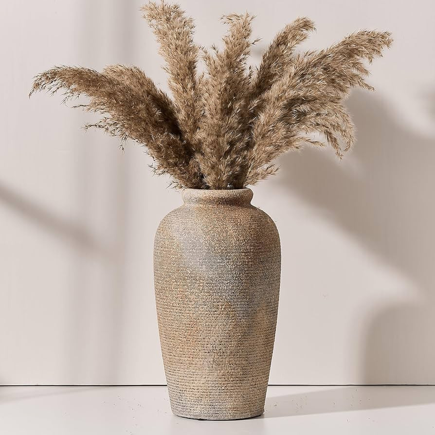 Large Ceramic Rustic Vase, 11 inch Minimalist Decorative Vase, Farmhouse Tall Wood Colored for Ho... | Amazon (US)