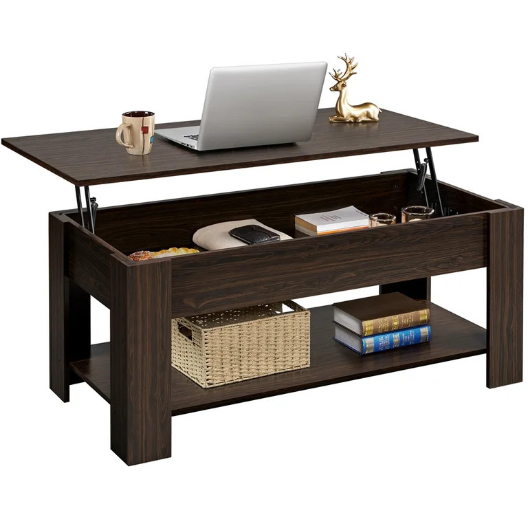 SMILE MART Modern 47.5" Wood Lift Top Coffee Table with Lower Shelf, Espresso - Walmart.com | Walmart (US)