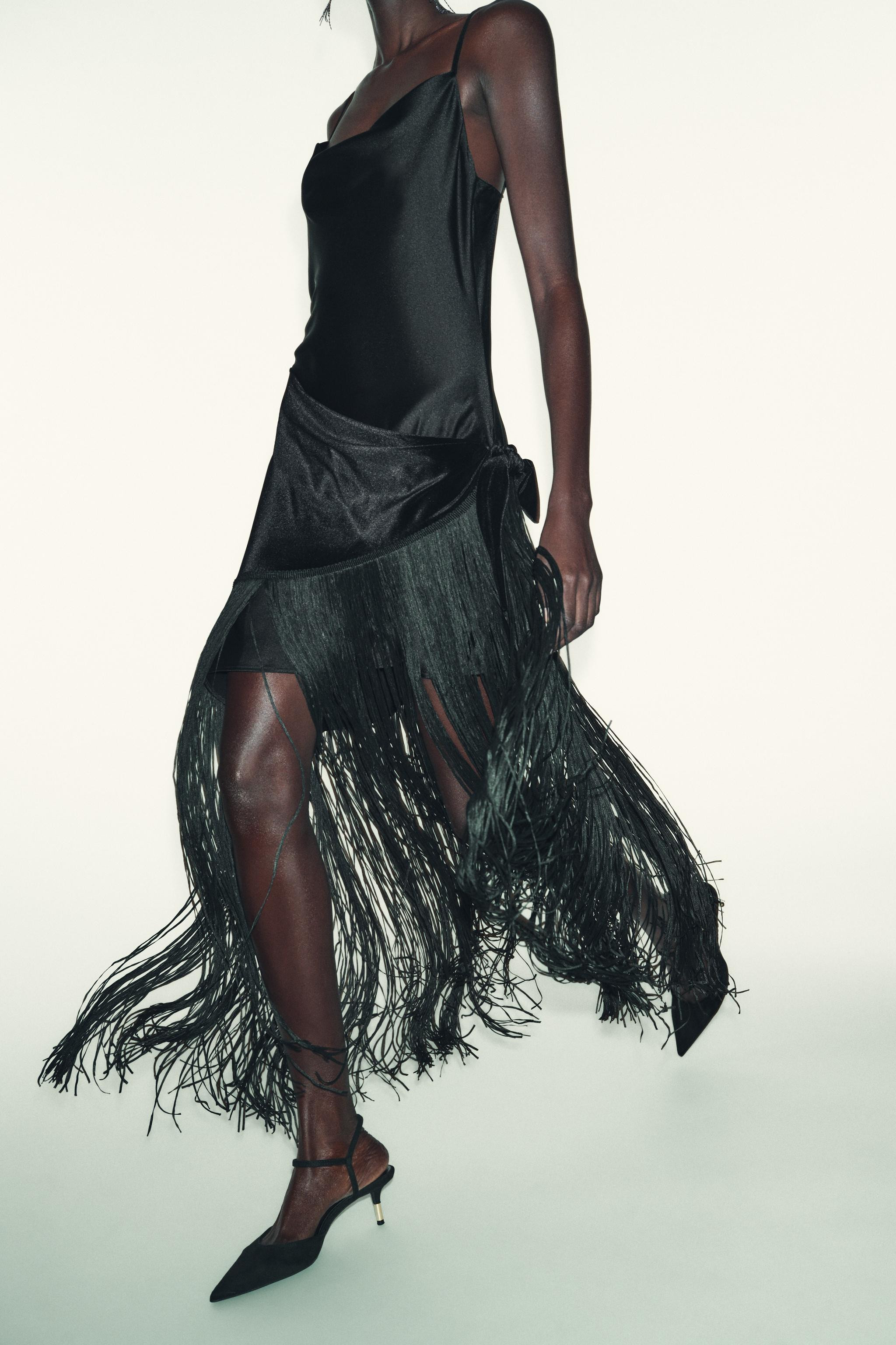 COMBINATION FRINGE LONG DRESS | Zara US