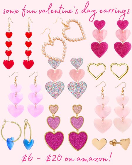 Valentine's Day earrings | heart earrings | gold earrings | pink earrings | blue heart earrings | gold heart | pearl heart earrings | acrylic earrings | dangle earrings | statement earrings | fun earrings

#LTKbeauty #LTKSeasonal #LTKstyletip