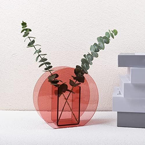 Acrylic Amber Vase for Modern Funky Decor, Brown Clear Plastic Unique Round Decorative Flowers Va... | Amazon (US)