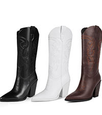 ISNOM Cowboyl Boots Cowgirl Boots for Women, Pointed Toe Chunky Heel Western Boots | Amazon (US)