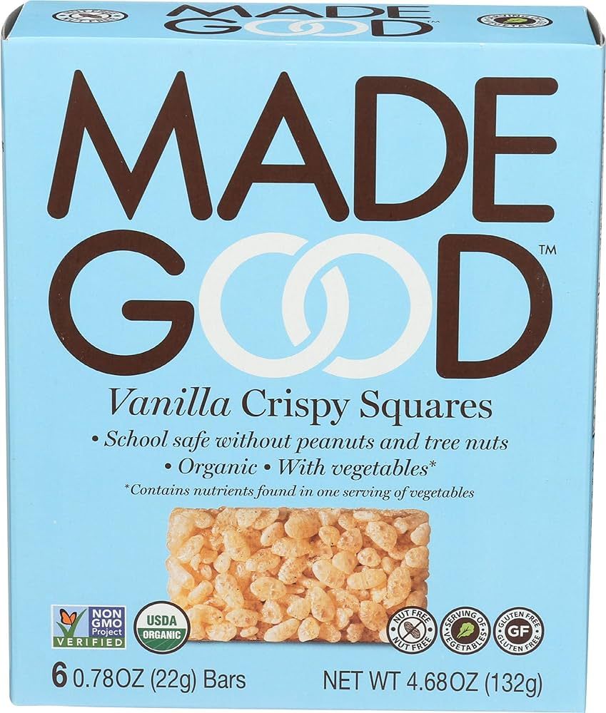 MadeGood Vanilla Crispy Squares, 6 Healthy Snacks, 0.78oz | Amazon (US)