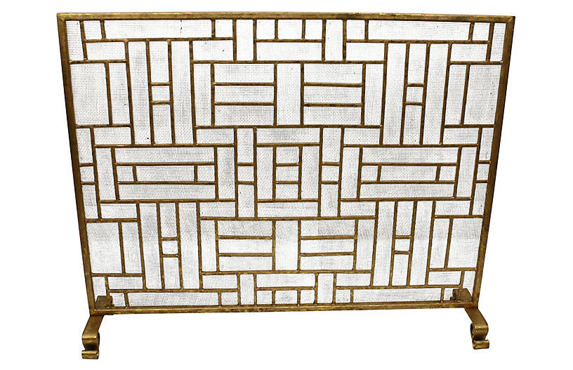 39" Litzy Fireplace Screen, Italian Gold | One Kings Lane