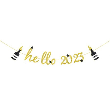 BOOMTB Christmas Glitter Hello 2023 Happy New Year Champagne Bottle Banner Glitter Sign | Walmart (US)