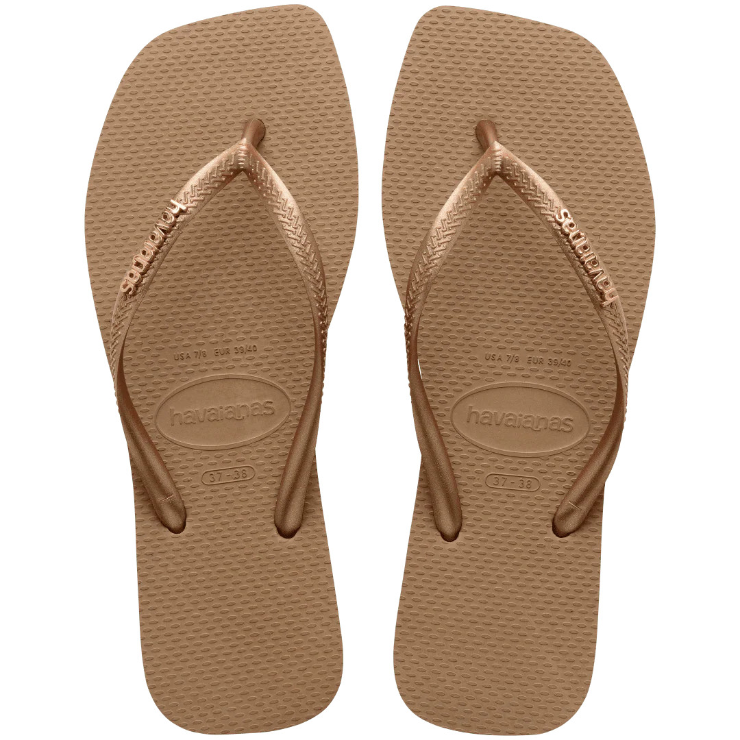 Women's Slim Square Logo Metallic Flip Flops Rose Gold/Rose Gold | Havaianas | Havaianas