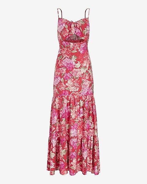 Floral Tie Front Ruffle Tiered Maxi Dress | Express